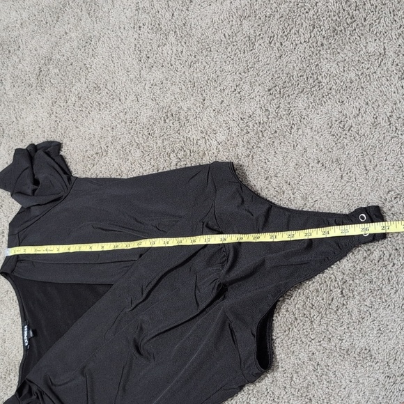 EXPRESS Satin Black Flutter Sleeve Wrap Front Bodysuit Women's Size Small - Picture 12 of 13